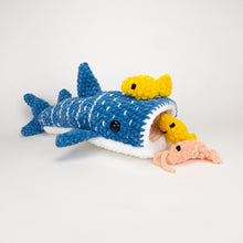Load image into Gallery viewer, Plush Winslow the Whale Shark with Mouth Pocket + Mini Fish &amp; Shrimp Friends
