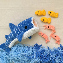 Load image into Gallery viewer, Plush Winslow the Whale Shark with Mouth Pocket + Mini Fish &amp; Shrimp Friends

