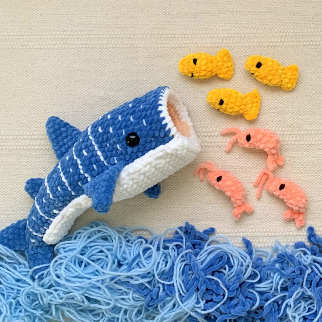 Plush Winslow the Whale Shark with Mouth Pocket + Mini Fish & Shrimp Friends