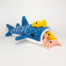 Load image into Gallery viewer, Plush Winslow the Whale Shark with Mouth Pocket + Mini Fish &amp; Shrimp Friends
