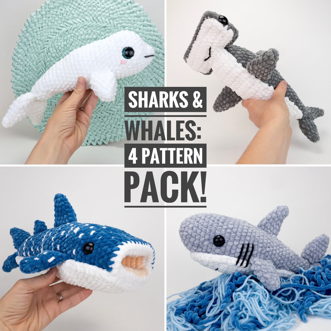 4 Plush Patterns Pack - Beluga, Hammerhead, Shark, and Whale Shark
